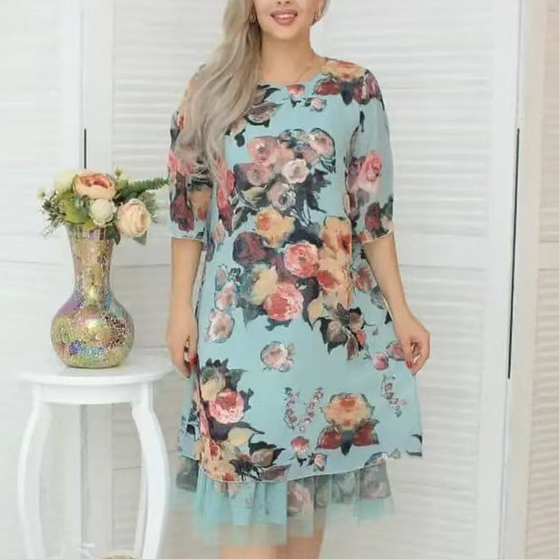 New Arrival🌸Women's Elegant Rose Print Loose Dress