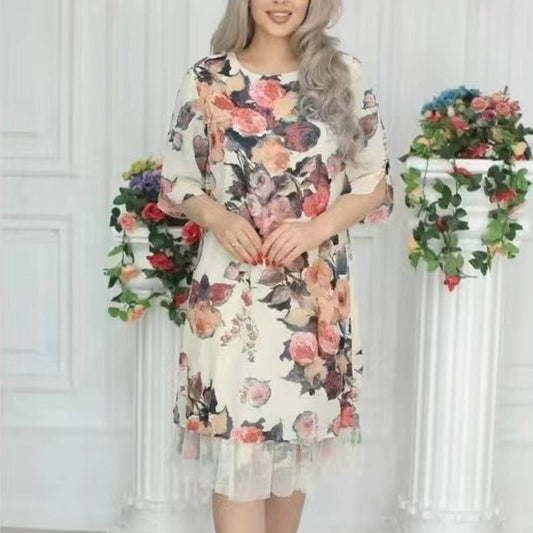 New Arrival🌸Women's Elegant Rose Print Loose Dress
