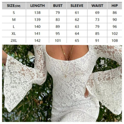 🌸Spring Specials💐 Lace Flared Sleeves Split Hem Waisted Dress