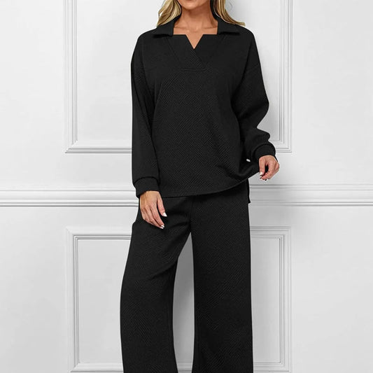 Women’s 2-Piece V-Neck Lounge Set with Pockets