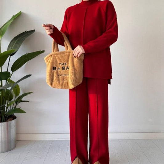 Women's Solid Color Knit Top & Pants Two Piece Set