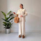 Women's Solid Color Knit Top & Pants Two Piece Set