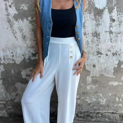 🎉Happy New Year! 50% OFF 🛍️Elastic Waist Button Loose Wide Leg Pants