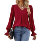 Women's Casual Solid Color V-Neck Long Sleeve Blouse