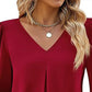 Women's Casual Solid Color V-Neck Long Sleeve Blouse