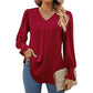 Women's Casual Solid Color V-Neck Long Sleeve Blouse