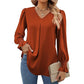 Women's Casual Solid Color V-Neck Long Sleeve Blouse