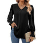Women's Casual Solid Color V-Neck Long Sleeve Blouse