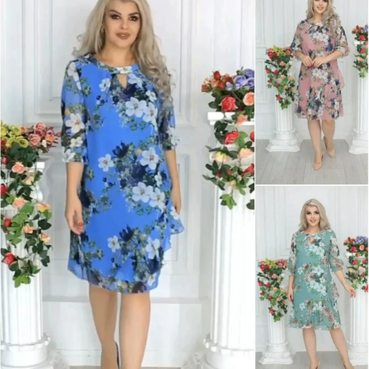 🔥Limited time Sale 49%💝Women's Floral Print Knee-Length Dress