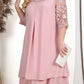 🌸Spring Specials💐 Women's Embroidered Chiffon Splicing Round Neck Dress