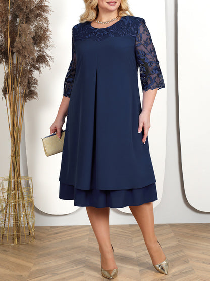 🌸Spring Specials💐 Women's Embroidered Chiffon Splicing Round Neck Dress