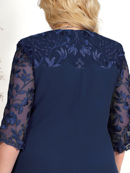 🌸Spring Specials💐 Women's Embroidered Chiffon Splicing Round Neck Dress