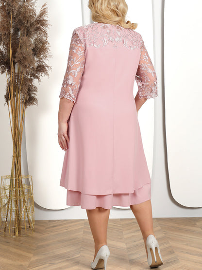 🌸Spring Specials💐 Women's Embroidered Chiffon Splicing Round Neck Dress