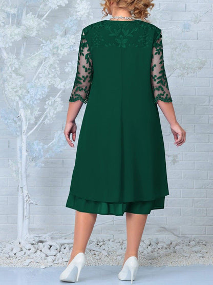 🌸Spring Specials💐 Women's Embroidered Chiffon Splicing Round Neck Dress