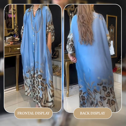 🌸Spring Specials🌸Women's Printed Lapel Long-Sleeved Maxi Dress
