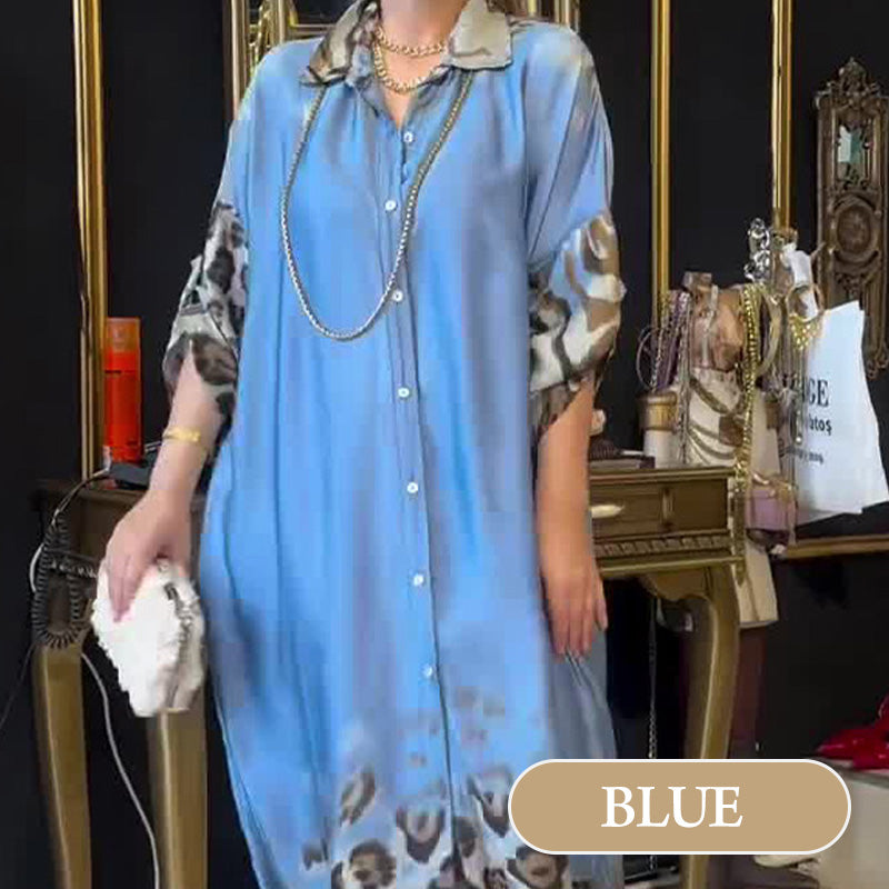 🌸Spring Specials🌸Women's Printed Lapel Long-Sleeved Maxi Dress