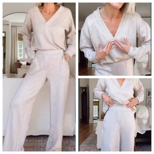 Casual Suit V-Neck Top & Wide Leg Pants