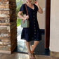 Women's Fashion Solid Color V-Neck Button Loose Dresses