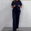 🔥2025 New - ❤️ Side Stripe Short Sleeve T-Shirt and Wide Leg Pants Casual Two Piece Set