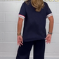 🔥2025 New - ❤️ Side Stripe Short Sleeve T-Shirt and Wide Leg Pants Casual Two Piece Set