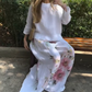 💖Hot Selling 49%OFF💖Solid Tops ＆ Floral Wide-Leg Pants (2-Piece Set)