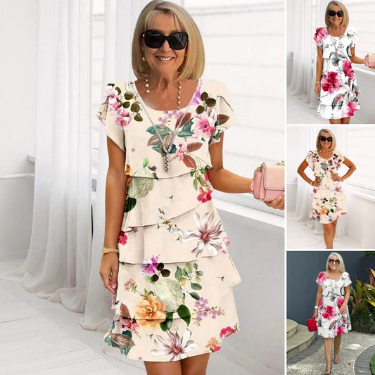 🔥HOT SALE 🌸 New Products🌈 Multi-plant Floral Print Cascade Dress