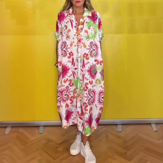 Women's Loose Printed Dress with Pockets