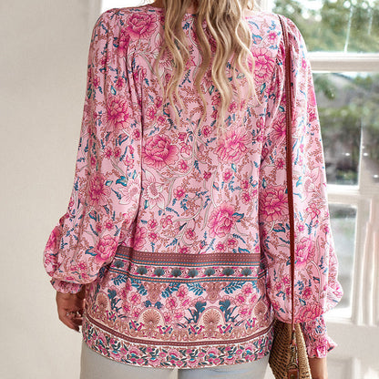 💖2025 New Products💖Women's Fashion Printed v-Neck Long Sleeve Shirt