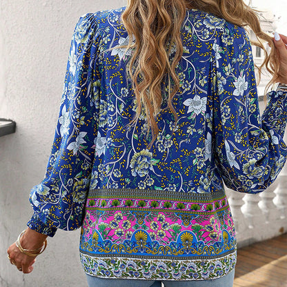 💖2025 New Products💖Women's Fashion Printed v-Neck Long Sleeve Shirt