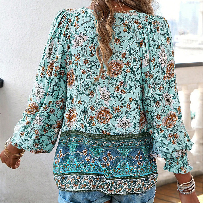 💖2025 New Products💖Women's Fashion Printed v-Neck Long Sleeve Shirt