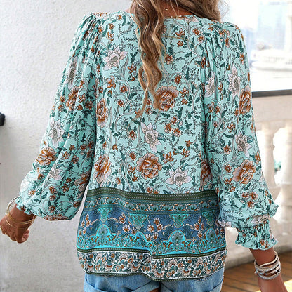💖2025 New Products💖Women's Fashion Printed v-Neck Long Sleeve Shirt