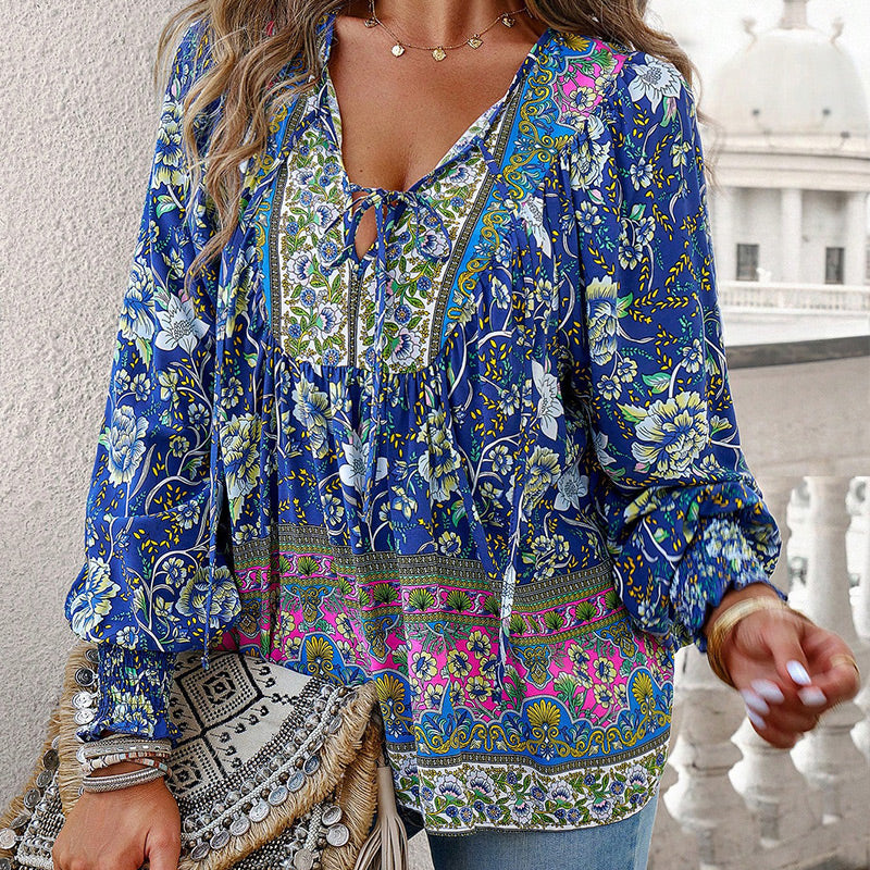 💖2025 New Products💖Women's Fashion Printed v-Neck Long Sleeve Shirt