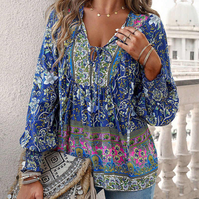 💖2025 New Products💖Women's Fashion Printed v-Neck Long Sleeve Shirt