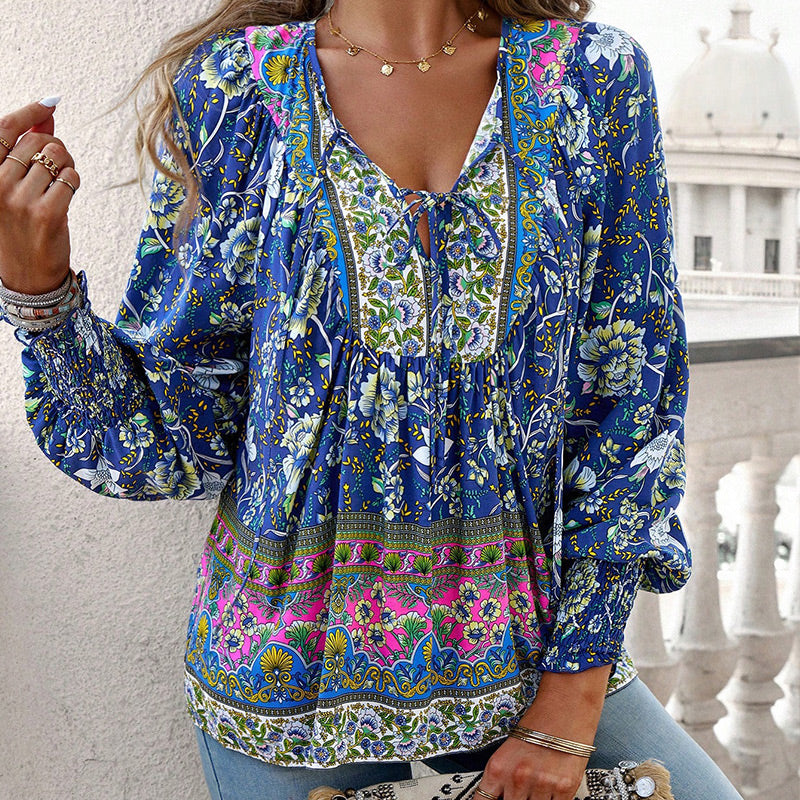 💖2025 New Products💖Women's Fashion Printed v-Neck Long Sleeve Shirt