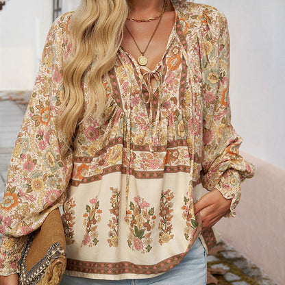 💖2025 New Products💖Women's Fashion Printed v-Neck Long Sleeve Shirt
