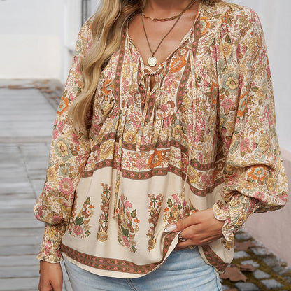 💖2025 New Products💖Women's Fashion Printed v-Neck Long Sleeve Shirt