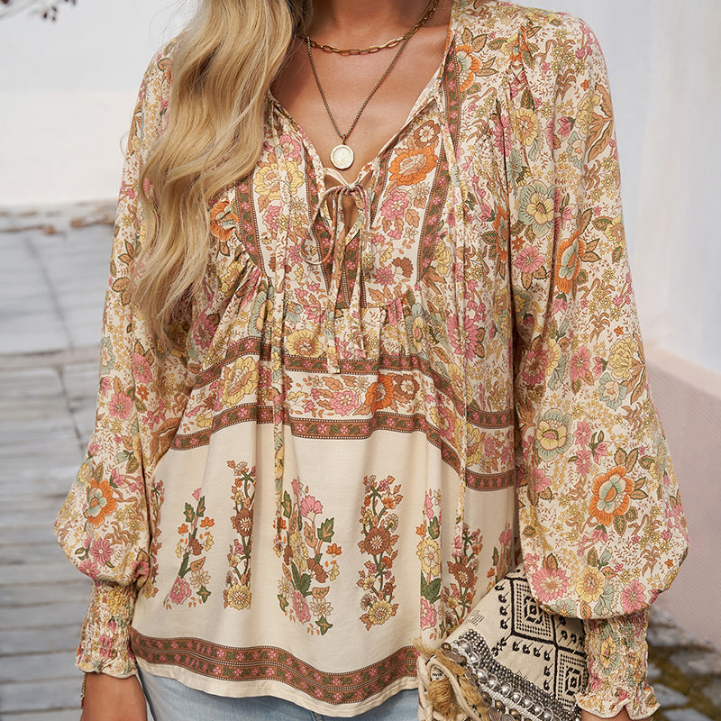 💖2025 New Products💖Women's Fashion Printed v-Neck Long Sleeve Shirt