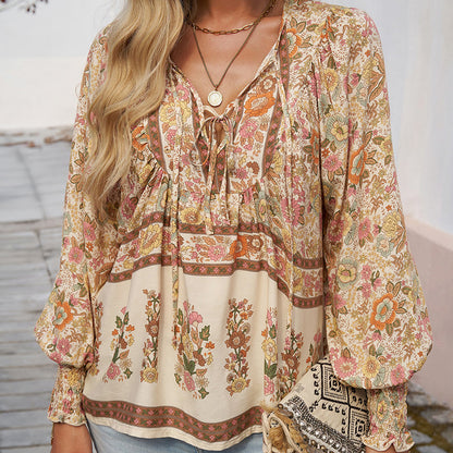 💖2025 New Products💖Women's Fashion Printed v-Neck Long Sleeve Shirt