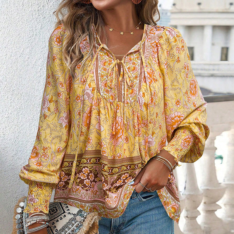💖2025 New Products💖Women's Fashion Printed v-Neck Long Sleeve Shirt