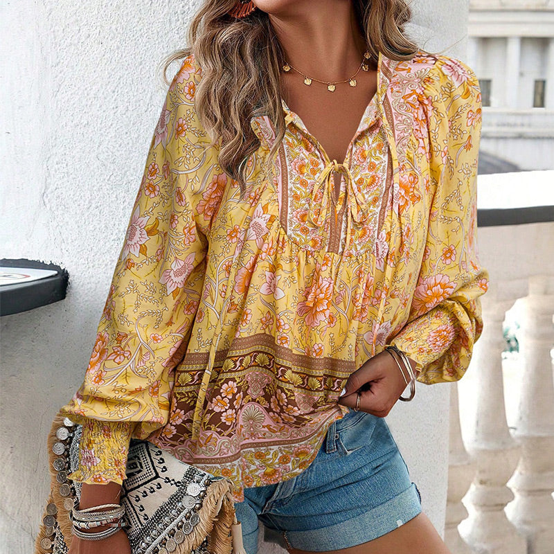💖2025 New Products💖Women's Fashion Printed v-Neck Long Sleeve Shirt
