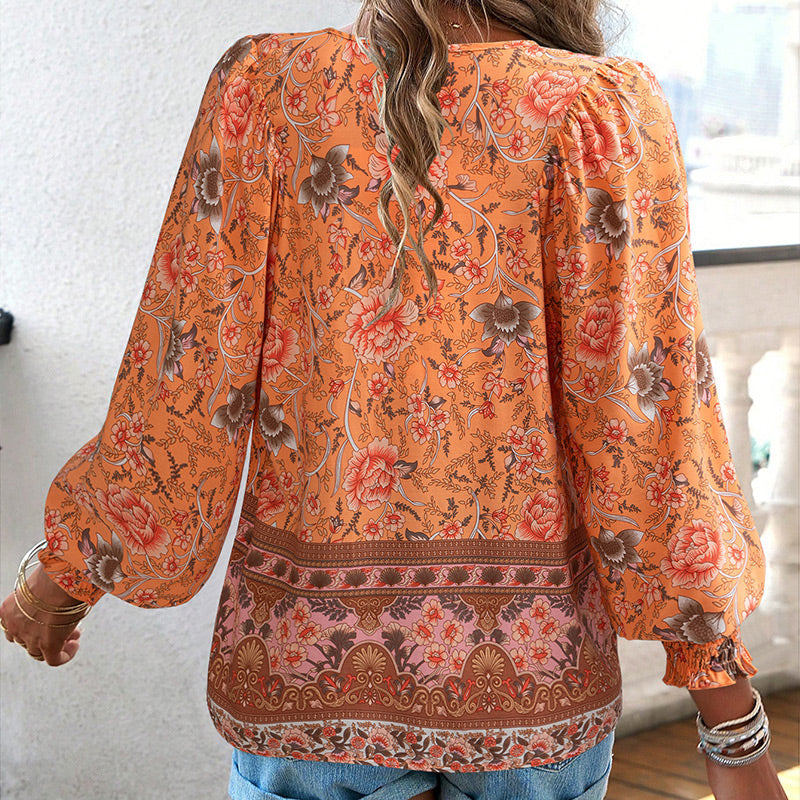 💖2025 New Products💖Women's Fashion Printed v-Neck Long Sleeve Shirt