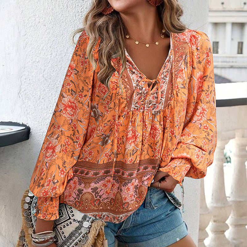 💖2025 New Products💖Women's Fashion Printed v-Neck Long Sleeve Shirt