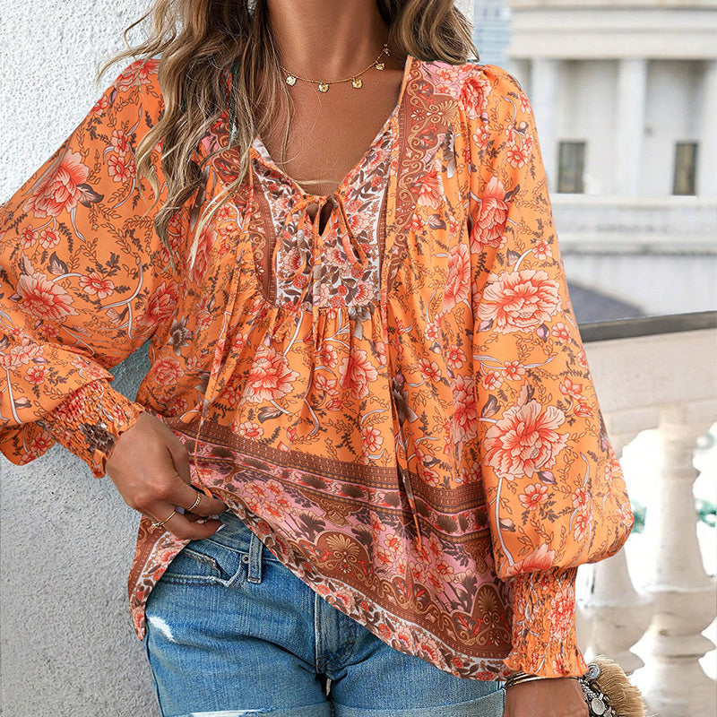 💖2025 New Products💖Women's Fashion Printed v-Neck Long Sleeve Shirt