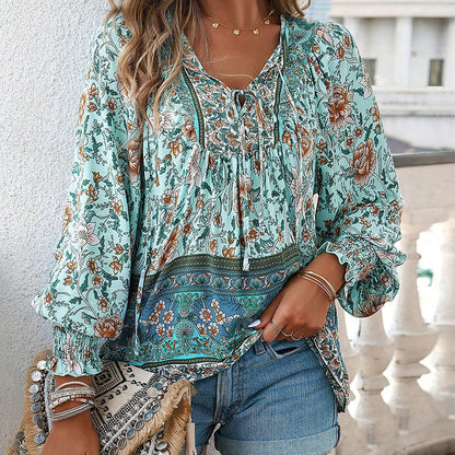 💖2025 New Products💖Women's Fashion Printed v-Neck Long Sleeve Shirt