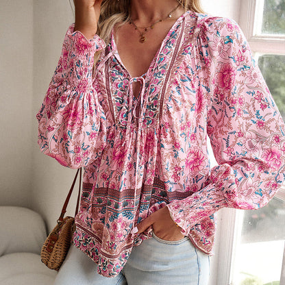 💖2025 New Products💖Women's Fashion Printed v-Neck Long Sleeve Shirt