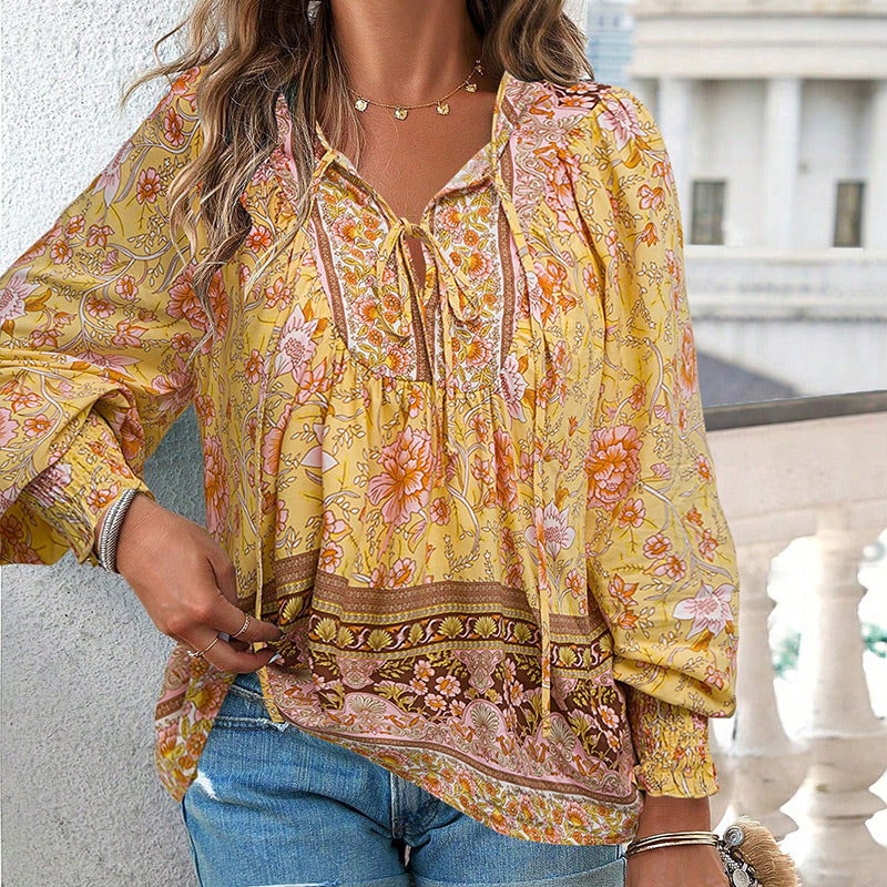 💖2025 New Products💖Women's Fashion Printed v-Neck Long Sleeve Shirt