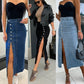 🔥HOT SALE 50% OFF🔥🌸 Stylish Button Closure Split Denim Bodycon Skirt – Effortless Chic & Comfort!