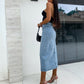 🔥HOT SALE 50% OFF🔥🌸 Stylish Button Closure Split Denim Bodycon Skirt – Effortless Chic & Comfort!