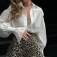 Women's Solid Color Sheer Flared Sleeve Shirt