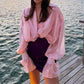 Women's Solid Color Sheer Flared Sleeve Shirt